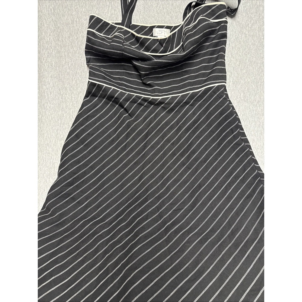 Ann Taylor Black Pinstripe Sleeveless Fit & Flare Dress Spaghetti Strap Size 8